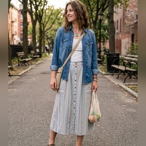 Patagonia Striped Midi Skirt | Organic Cotton & Hemp | Size M | Pockets